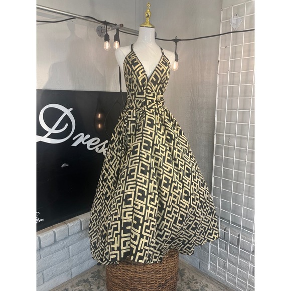 The Vacation Dress Gold Black Geometric Print Sleeveless Party Maxi Dress Small - Picture 5 of 12